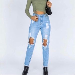 PRINCESS POLLY Paola Straight Leg Denim Jeans Ankle Zip Frayed Hems Size 4